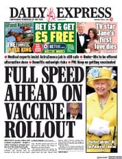 Daily Express () Newspaper Front Page for 8 April 2021