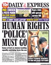 Daily Express () Newspaper Front Page for 8 August 2011