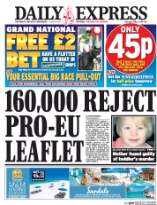 Daily Express () Newspaper Front Page for 9 April 2016