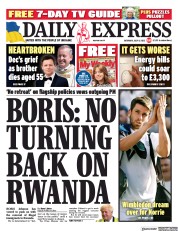 Daily Express () Newspaper Front Page for 9 July 2022