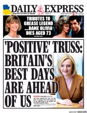 Daily Express () Newspaper Front Page for 9 August 2022