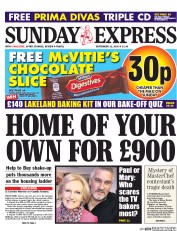 Daily Express Sunday () Newspaper Front Page for 11 September 2016