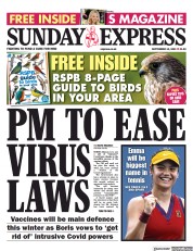 Daily Express Sunday () Newspaper Front Page for 12 September 2021