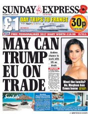 Daily Express Sunday () Newspaper Front Page for 13 November 2016