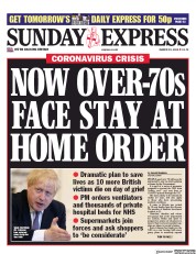 Daily Express Sunday () Newspaper Front Page for 15 March 2020