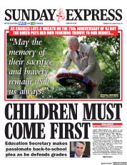 Daily Express Sunday () Newspaper Front Page for 16 August 2020