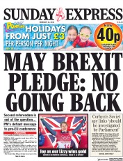 Daily Express Sunday () Newspaper Front Page for 18 February 2018