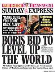 Daily Express Sunday () Newspaper Front Page for 19 September 2021