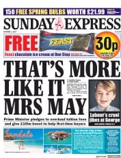 Daily Express Sunday () Newspaper Front Page for 1 October 2017
