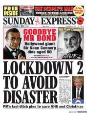 Daily Express Sunday () Newspaper Front Page for 1 November 2020