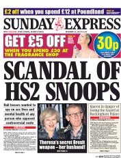 Daily Express Sunday () Newspaper Front Page for 20 November 2016