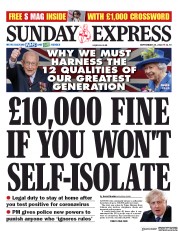 Daily Express Sunday () Newspaper Front Page for 20 September 2020