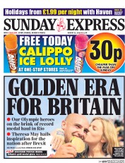 Daily Express Sunday () Newspaper Front Page for 21 August 2016