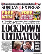 Daily Express Sunday () Newspaper Front Page for 22 November 2020