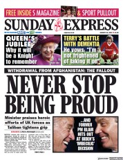 Daily Express Sunday () Newspaper Front Page for 22 August 2021