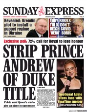 Daily Express Sunday () Newspaper Front Page for 23 January 2022