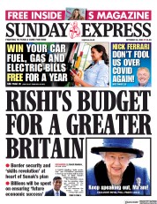 Daily Express Sunday () Newspaper Front Page for 24 October 2021