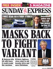 Daily Express Sunday () Newspaper Front Page for 28 November 2021