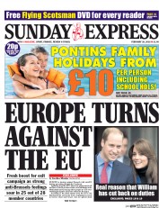 Daily Express Sunday () Newspaper Front Page for 28 February 2016