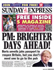 Daily Express Sunday () Newspaper Front Page for 4 April 2021