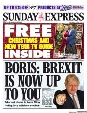 Daily Express Sunday () Newspaper Front Page for 8 December 2019