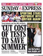 Daily Express Sunday () Newspaper Front Page for 8 August 2021