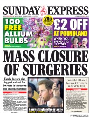 Daily Express Sunday () Newspaper Front Page for 10 October 2015
