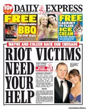 Daily Express Sunday () Newspaper Front Page for 13 August 2011