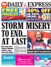 Daily Express Sunday () Newspaper Front Page for 15 February 2014