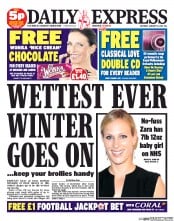Daily Express Sunday () Newspaper Front Page for 18 January 2014
