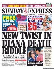 Daily Express Sunday () Newspaper Front Page for 1 September 2013