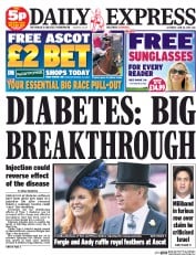 Daily Express Sunday () Newspaper Front Page for 20 June 2015