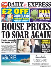 Daily Express Sunday () Newspaper Front Page for 22 March 2014