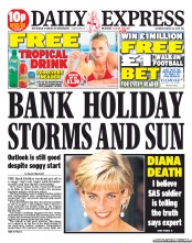 Daily Express Sunday () Newspaper Front Page for 24 August 2013