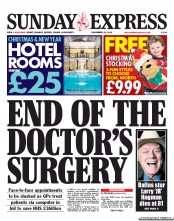 Daily Express Sunday () Newspaper Front Page for 25 November 2012