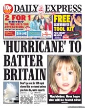 Daily Express Sunday () Newspaper Front Page for 26 October 2013