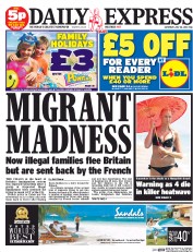 Daily Express Sunday () Newspaper Front Page for 26 July 2014
