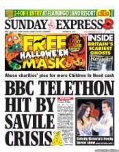 Daily Express Sunday () Newspaper Front Page for 28 October 2012