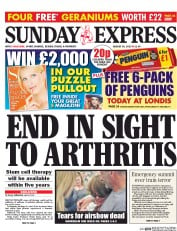 Daily Express Sunday () Newspaper Front Page for 30 August 2015