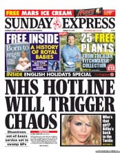 Daily Express Sunday () Newspaper Front Page for 31 March 2013