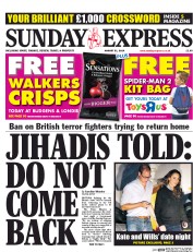 Daily Express Sunday () Newspaper Front Page for 31 August 2014