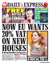 Daily Express Sunday () Newspaper Front Page for 3 November 2012