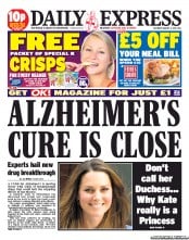 Daily Express Sunday () Newspaper Front Page for 3 August 2013