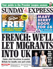 Daily Express Sunday () Newspaper Front Page for 8 August 2015