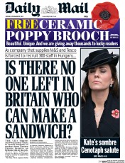 Daily Mail () Newspaper Front Page for 10 November 2014