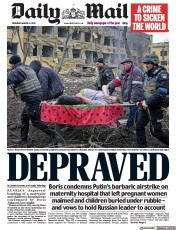 Daily Mail () Newspaper Front Page for 10 March 2022