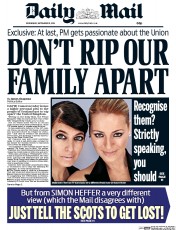 Daily Mail () Newspaper Front Page for 10 September 2014