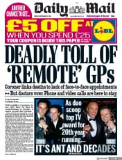 Daily Mail () Newspaper Front Page for 10 September 2021
