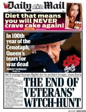 Daily Mail () Newspaper Front Page for 11 November 2019