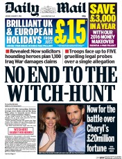 Daily Mail () Newspaper Front Page for 11 January 2016